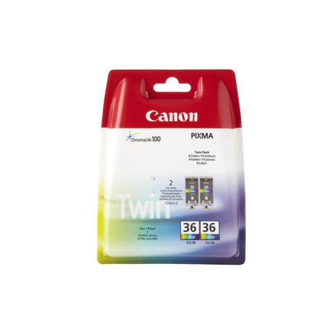 Canon CLI-36 Tintenpatrone für PIXMA iP100/ mini 260 color TWIN (2 Stück) (2 x 249 Seiten)