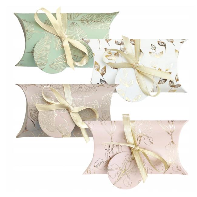 [XX400219] Geschenkbox aus Papier, 150 x 70 mm, 8 Stück, Mischung aus 4 gold-pastellfarbenen Motiven