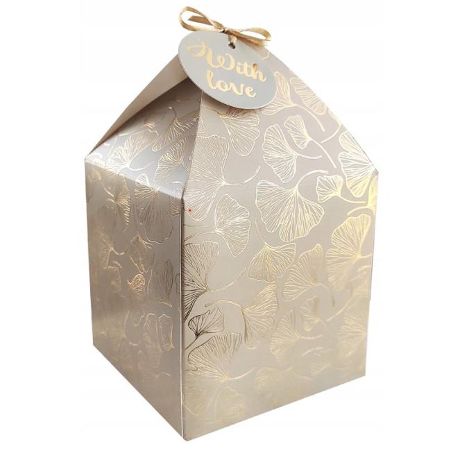 [XX400221] Geschenkbox aus Papier mit Etikett, 220 x 104 mm, Ginkgo, 4 Stück
