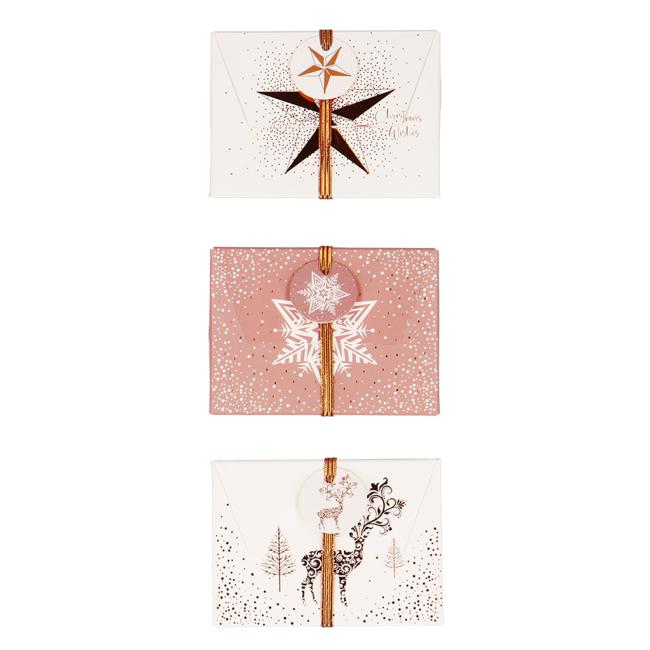 Weihnachtliche Geschenkbox aus Papier mit Gummiband, 112 x 80 mm, verschiedene rosa und weiße Motive, 3 Stück