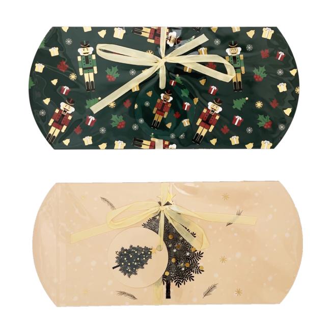 [XX400233] Weihnachtliche Geschenkbox aus Papier, Pop-up, 220 x 100 mm, 2 Stück, verschiedene grüne und cremefarbene Motive