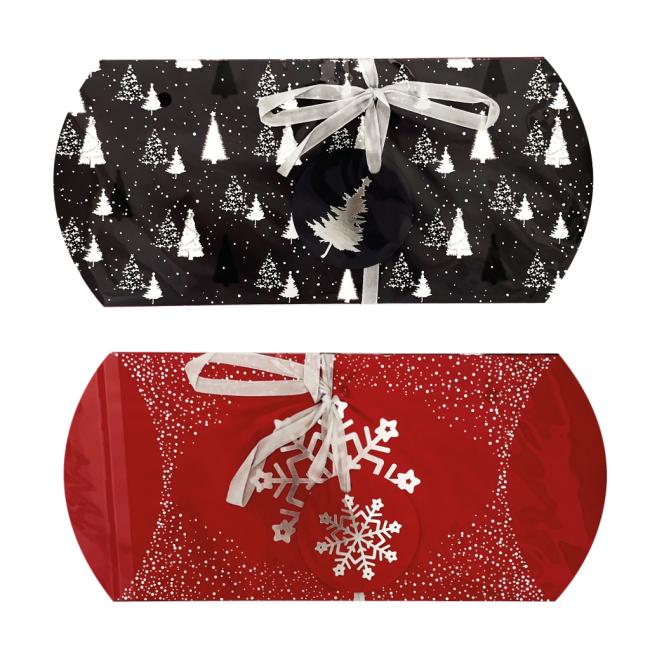 [XX400234] Weihnachtsgeschenkbox aus Papier, Popcorn-Motiv, 220 x 100 mm, 2 Stück, verschiedene grau-rote Muster