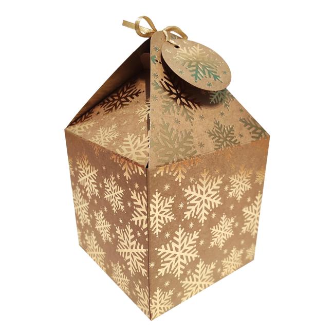 [XX400323] Weihnachtliche Geschenkbox aus Papier mit Etikett, 220 x 104 mm, goldfarben, 4 Stück