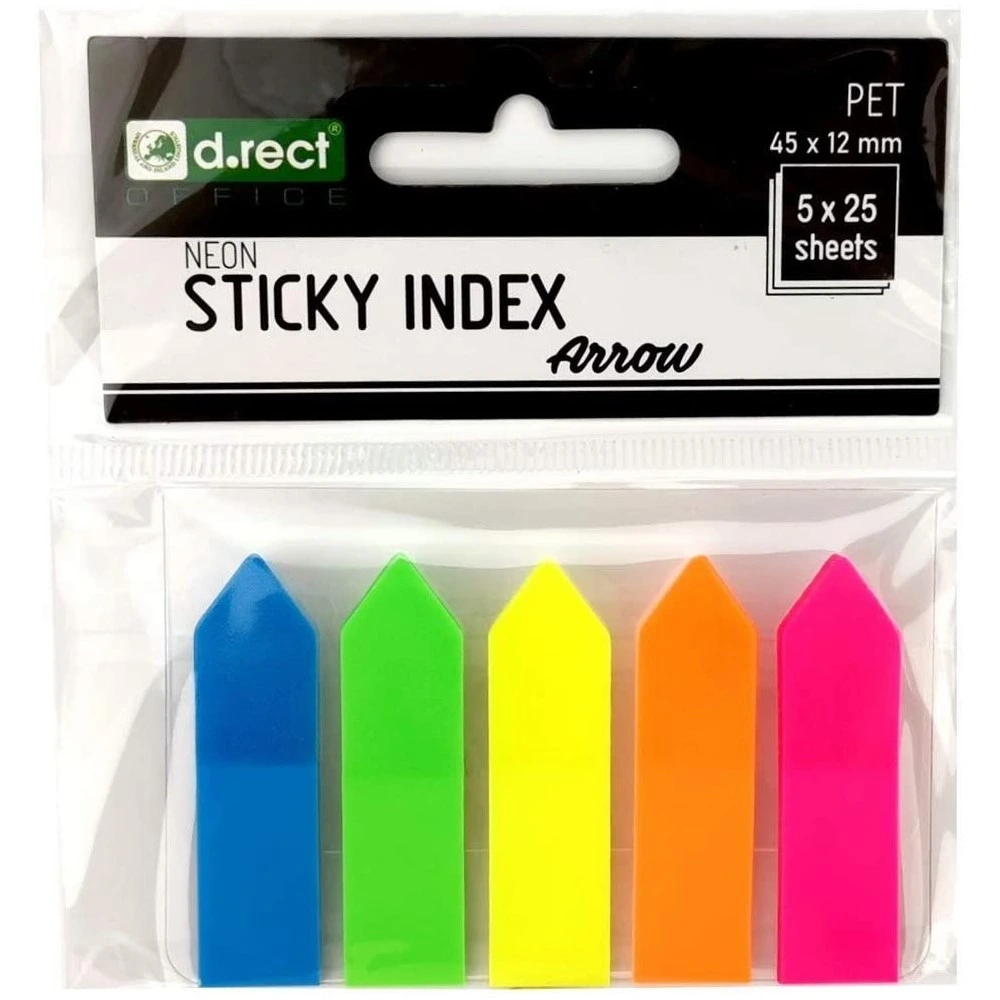Index-Kunststoffpfeil 45 x 12 mm, Neonfarben, 5 x 25 Stück