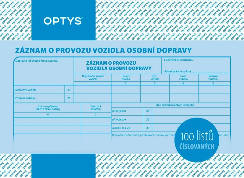 [TLCZ2750] Betriebstagebuch für Personentransportfahrzeuge A5, nummeriert, 100 Blatt OPTYS