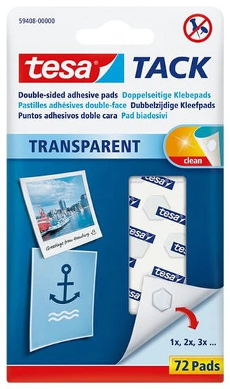 TACK doppelseitige Klebepads, 72 Stück – transparent
