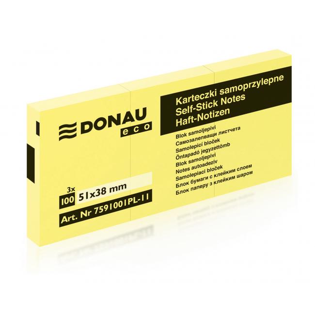 Selbstklebende Notiz Donau ECO gelb 38x51mm /3x100 (Vertragsware)