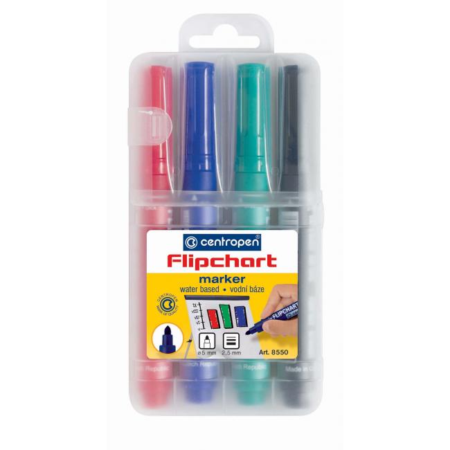 [CE855004] Centropen 8550/4S Flipchart-Blockmarker-Set