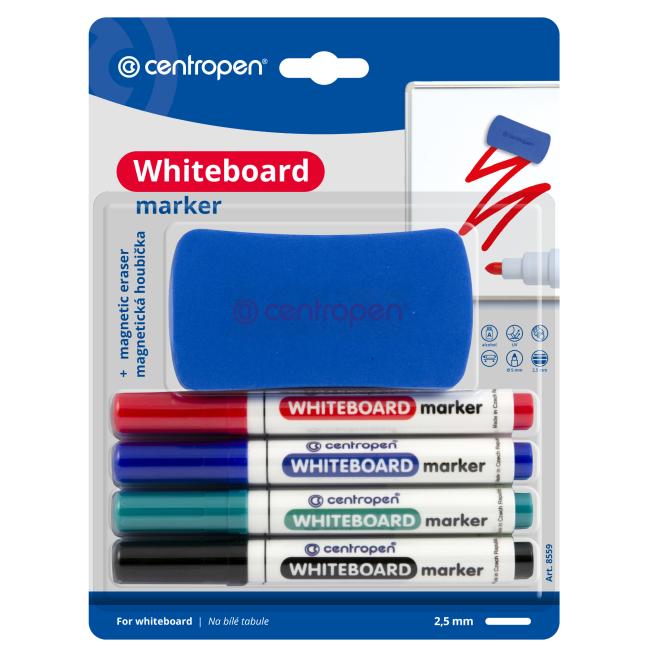 [CE855900] Centropen 8559/4S Whiteboard-Marker-Set mit Rakel