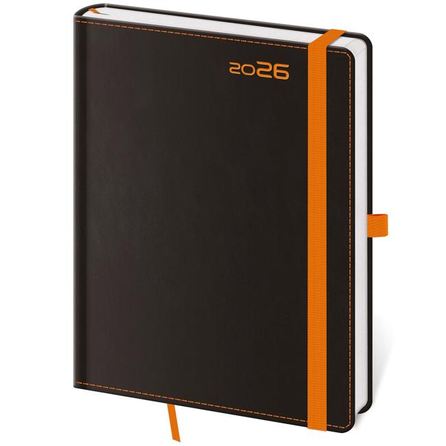 Tagebuch SCHWARZ ORANGE täglich A5 14,3x20,5cm 2026