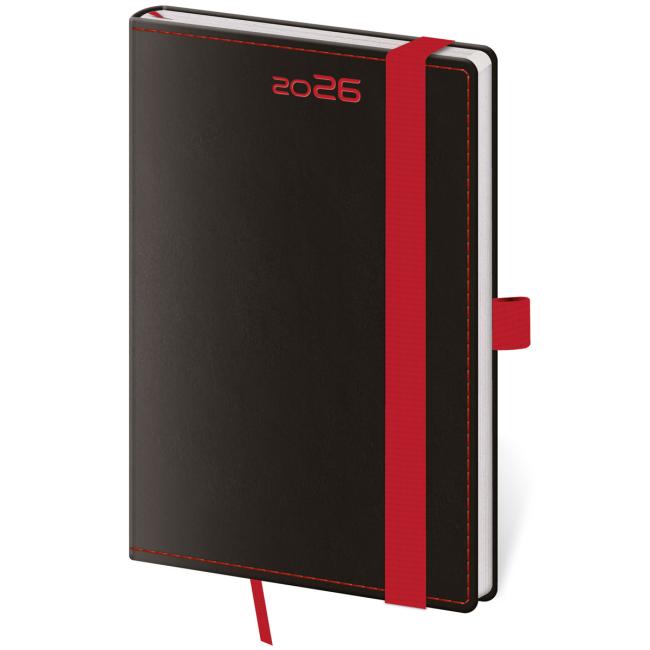 Kalender SCHWARZ ROT wöchentlich B6 12x16,5cm 2026