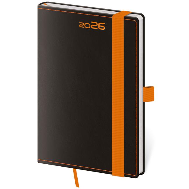 SCHWARZ-ORANGE Wochenkalender im Taschenformat A6 9x14cm 2026