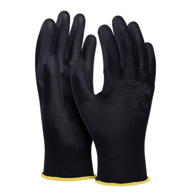 Gestrickte Handschuhe, halbgetaucht, DONAU SAFETY PU Kat. II, schwarz, Größe 8