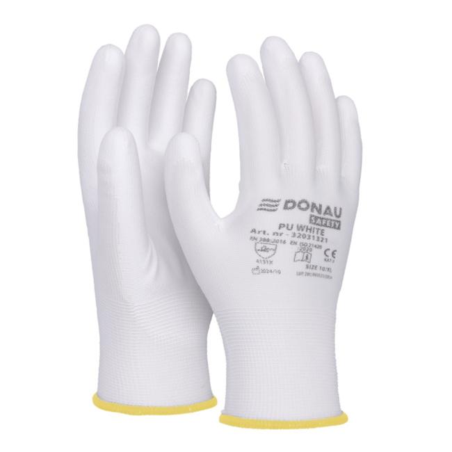 [DO132109] Gestrickte Handschuhe, halbgetaucht, DONAU SAFETY PU Kat. II, weiß, Größe 9