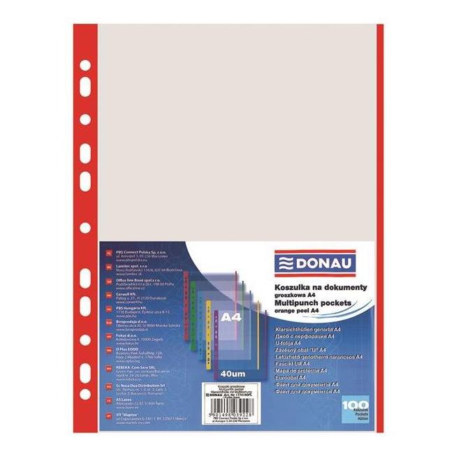Euro-Hülle DONAU A4 40 µm mit rotem Rand, 100 Stück