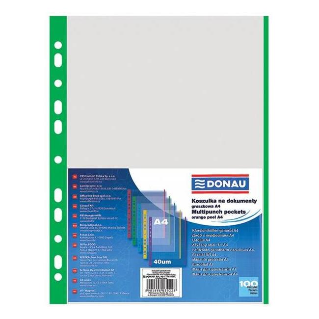 Euro-Hülle DONAU A4 40 µm mit grünem Rand, 100 Stück