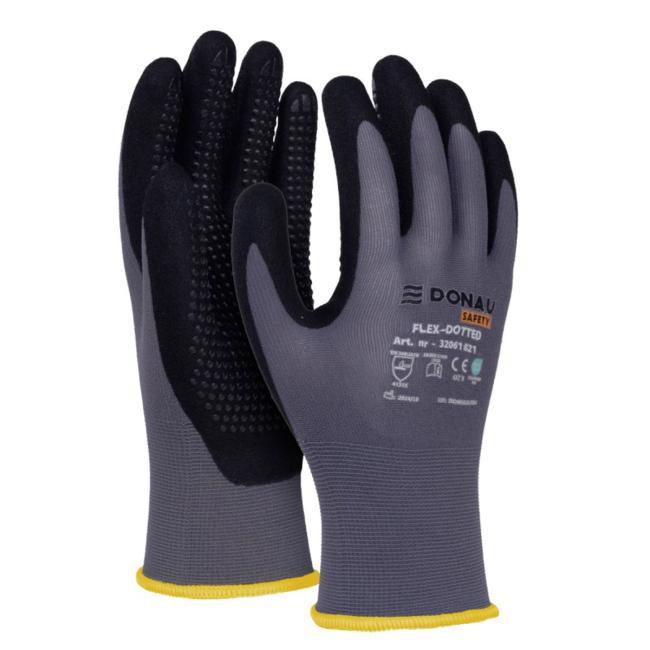 Gestrickte Handschuhe, halbgetaucht, DONAU SAFETY Flex-Dotted, Kat. II, grau, Größe 10