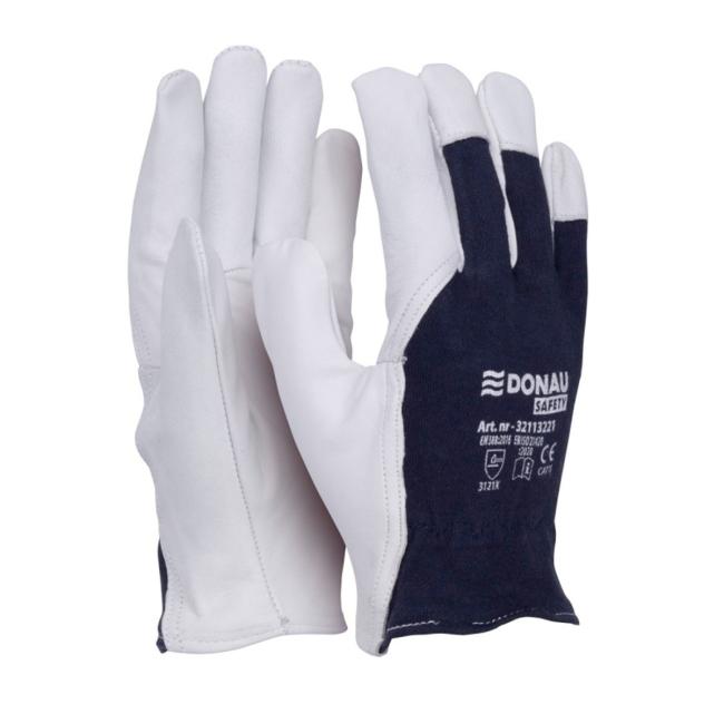 [DO322108] Kombinierte Arbeitshandschuhe DONAU SAFETY weiß-marineblau Größe 8/M