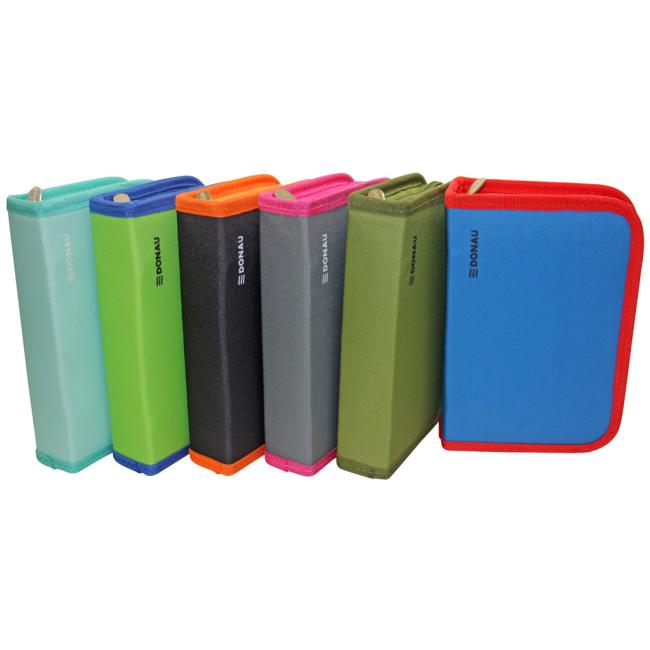 Federmäppchen DONAU 1-Reißverschluss 2-Klappen komplett, Farbmix, 12er-Pack.