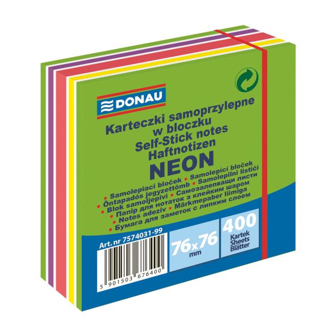 Selbstklebende Notizzettel DONAU 76 x 76 mm, neongrün, 400 Blatt