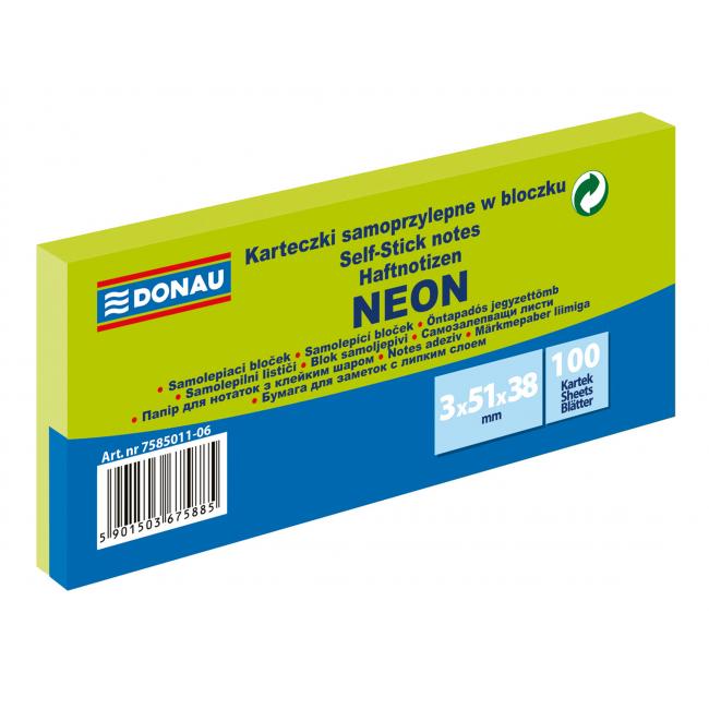 [DO501106] Selbstklebende Notizzettel Donau Neon 38x51 grün/3 Stück