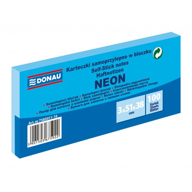 [DO501110] Selbstklebende Notizzettel Donau Neon 38x51 blau/3 Stück
