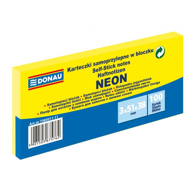 Selbstklebende Notizzettel Donau Neon 38x51 gelb/3 Stück