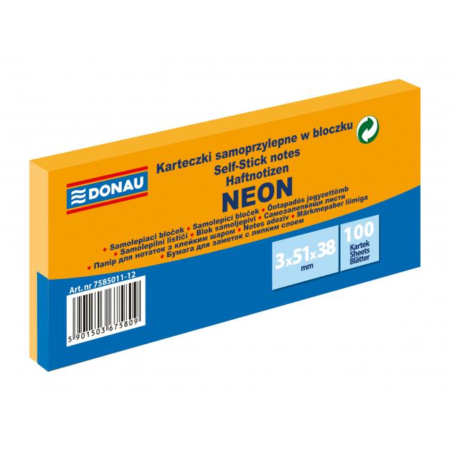 [DO501112] Selbstklebende Notizzettel Donau Neon 38x51 Orange/3 Stück