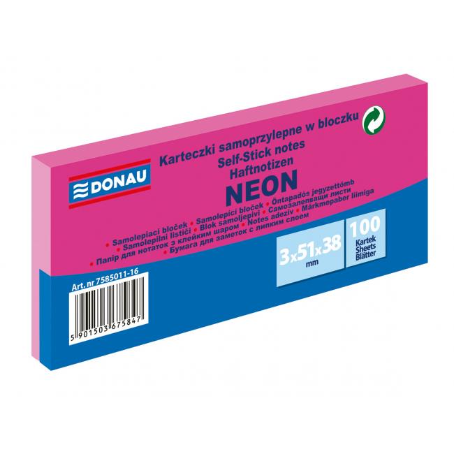 [DO501116] Selbstklebende Notizzettel Donau Neon 38x51 Pink/3 Stück
