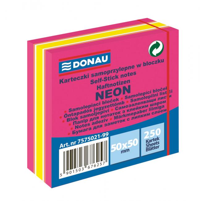 Donau Neon-Notizblock, 50 x 50 mm, rosa, 250 Blatt