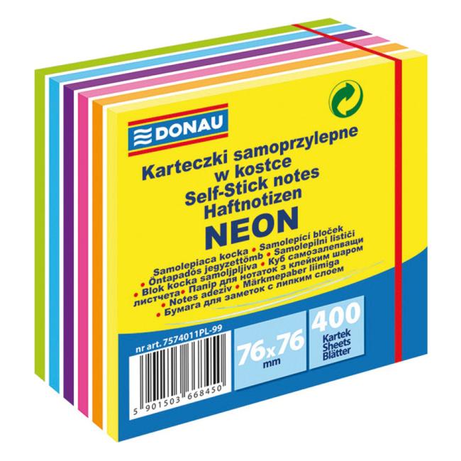 Donau Notizblock, 76 x 76 mm, 6 Neonfarben, 400 Blatt