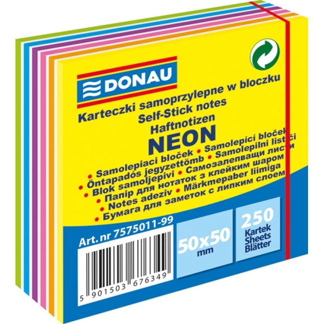 Selbstklebende Notiz DONAU in 6 Neonfarben, 50 x 50 mm, 250 l