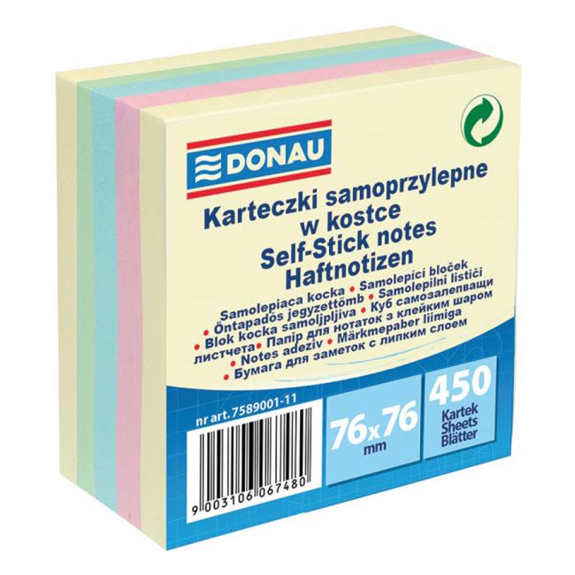 Selbstklebende Notiz DONAU, 5 Pastellfarben, 76 x 76 mm, 450 l