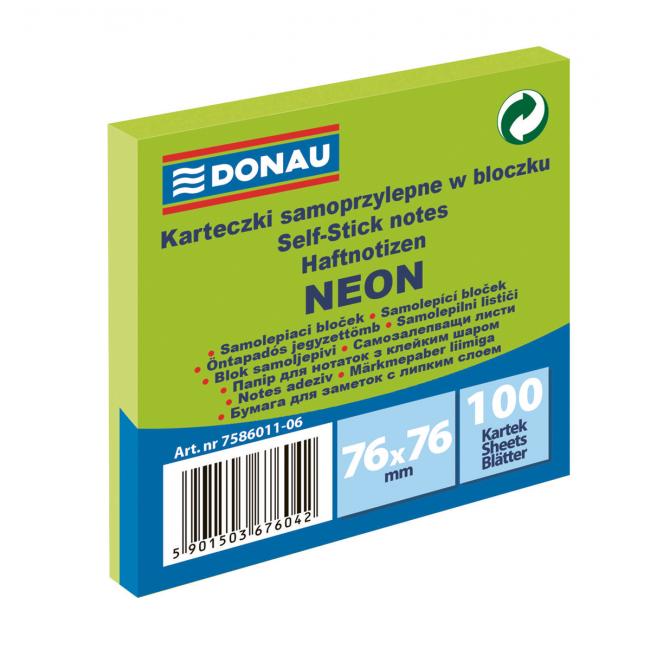 Donau Neon-Notizblock, 76 x 76 mm, grün, 100 Blatt