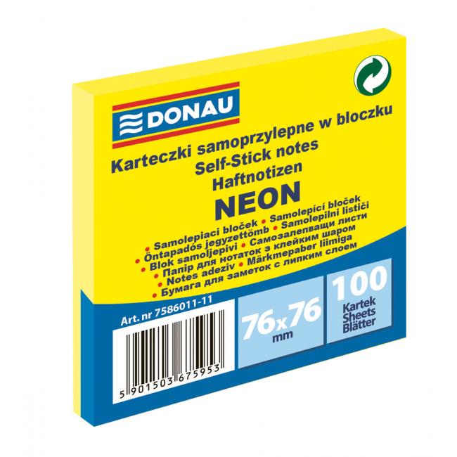 Donau Neon-Notizblock, 76 x 76 mm, gelb, 100 Blatt