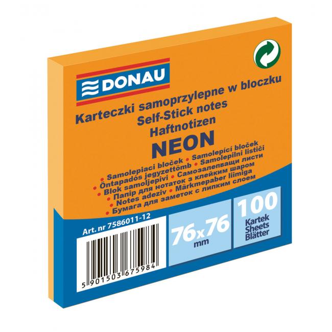 Donau Neon-Notizblock, 76 x 76 mm, orange, 100 Blatt