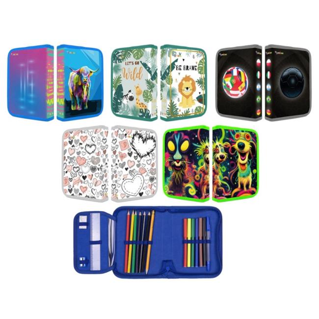 Federmäppchen DONAU mit 1 Reißverschluss und 2 Klappen, verschiedene Motive, 10er-Packung