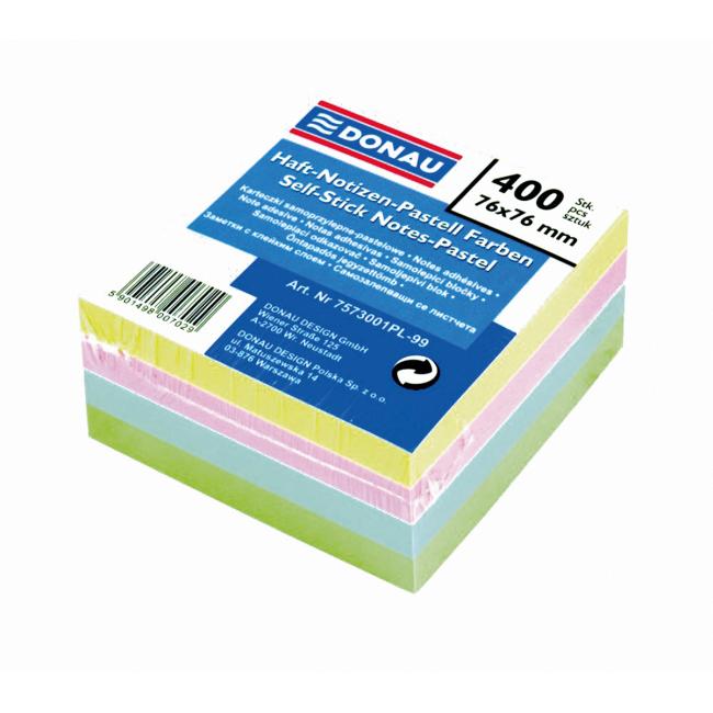 Donau Notizblock, 76 x 76 mm, 4 Pastellfarben, 400 Blatt