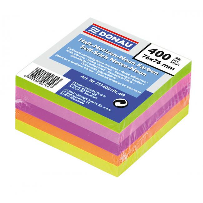 Donau Notizblock, 76 x 76 mm, 5 Neonfarben, 400 Blatt