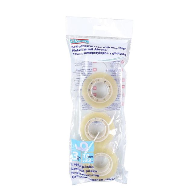 Klebeband DONAU, 18 mm x 33 m, mit Abroller, 3 Stück.