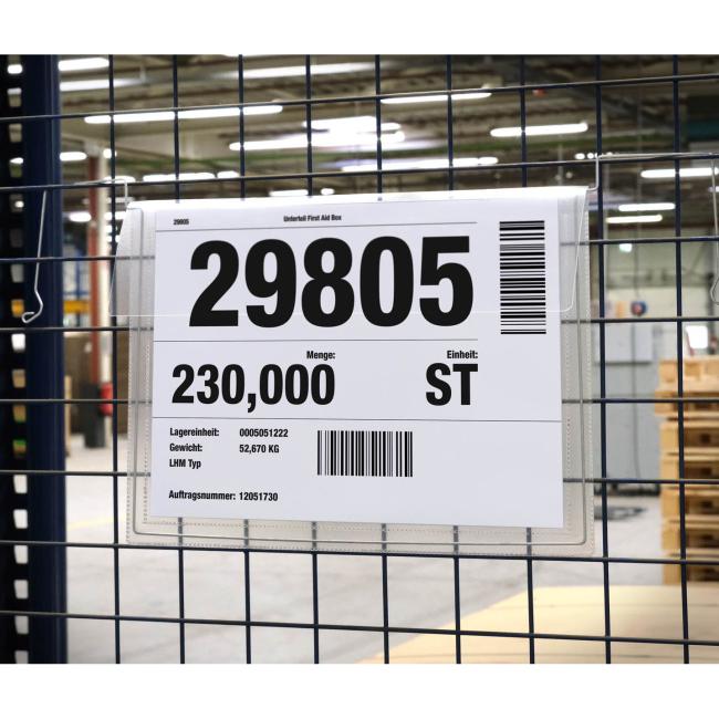 [DU118819] Hängende Dokumententasche mit Drahtaufhänger und Klappe, A4-Breite, 50 Stück, transparente Dokumententasche aus Polypropylenfolie, A4