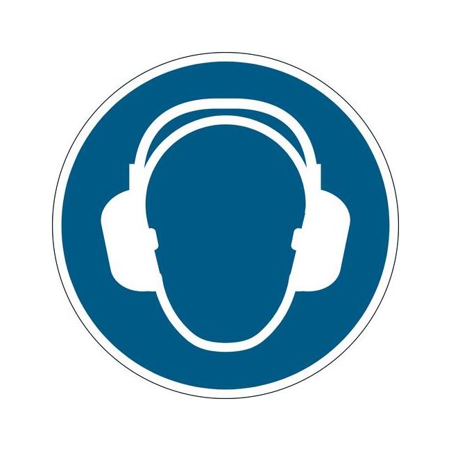 Bodenschild: Gehörschutz tragen.