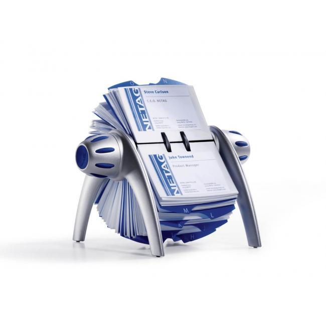 [DU241723] Drehbarer Visitenkartenhalter für 400 Visitenkarten VISIFIX Flip VEGAS silber/blau