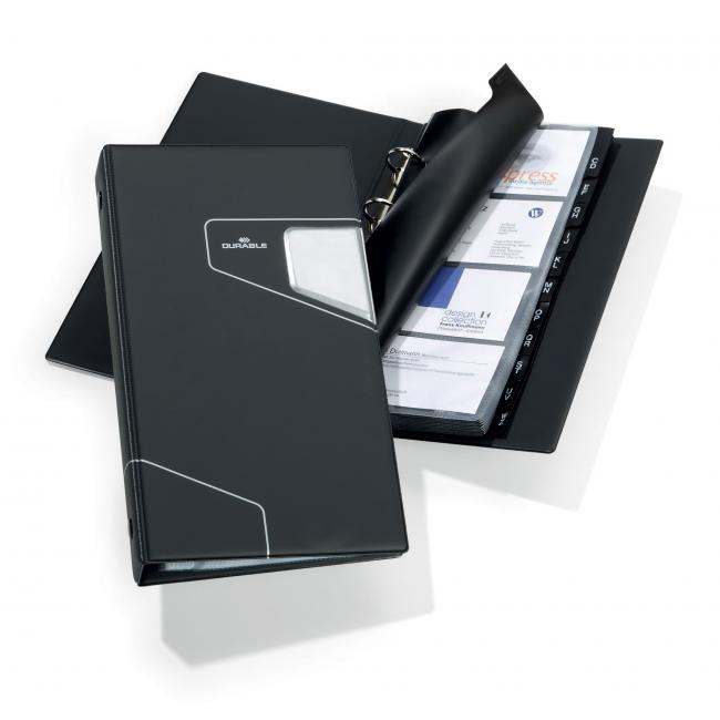 [DU246158] Tragbarer Visitenkartenhalter mit 4 Ringen für 200 Visitenkarten VISIFIX PRO schwarz