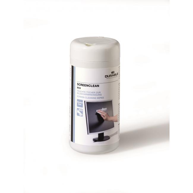 Schachtel mit Screenclean-Abreißtüchern