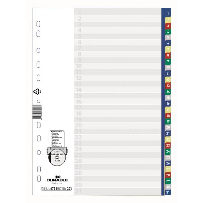 [DU675627] Kunststofftrennwand, langlebig, 1-31 farbig