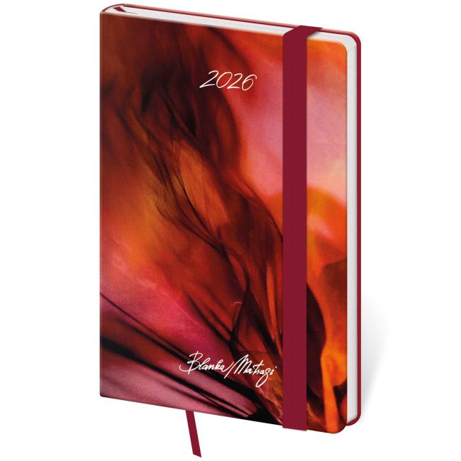 Vario Wochenkalender im Taschenformat A6 9x14 cm mit Gummiband, Matragi Rot, 2026