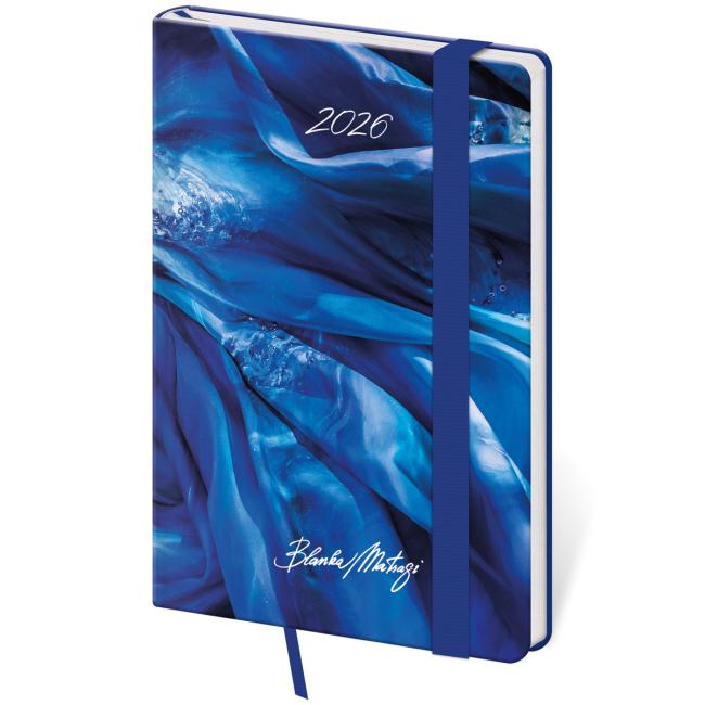 Vario Wochenkalender im Taschenformat A6 (9 x 14 cm) mit Gummiband, Matragiblau, 2026