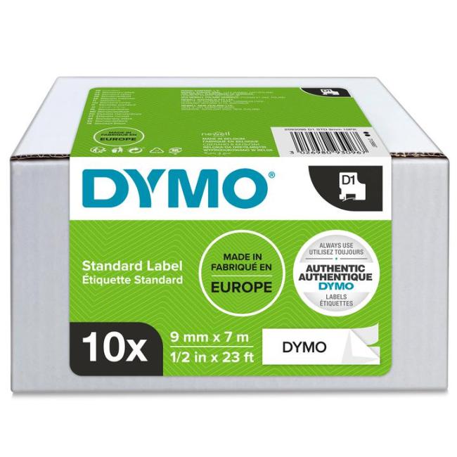 Dymo D1 Selbstklebeband 9 mm weiß/schwarz, 10 Stück