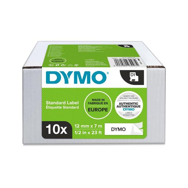 Dymo D1 Selbstklebeband 12 mm weiß/schwarz, 10 Stück